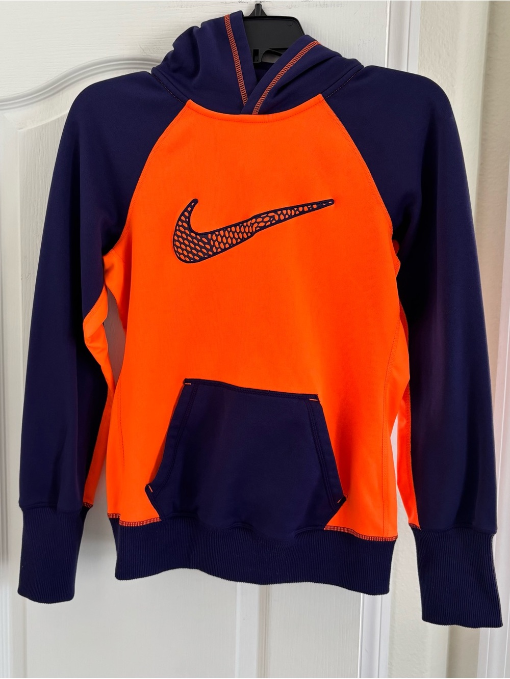 Nike Women’s Orange and Navy Pullover Hoodie. Size Small
